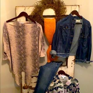 Soft snake skin tunic, dark denim blue jean jacket